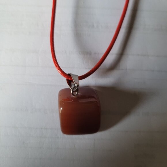 Triangular Cats Eye Pendant on Brown Cord and Brown Gem Stone on Red Cord - Picture 3 of 3